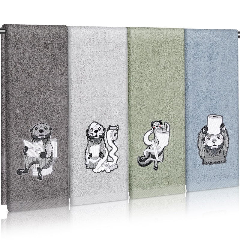 SmoothNovelty 4 PCS Otter Hand Towels for Bathroom 29" x 13" Funny Gifts for Women Otter Decor Hand Towels for Bathroom, Kitchen, Valentines Day Gifts Cute Animal - Image 1