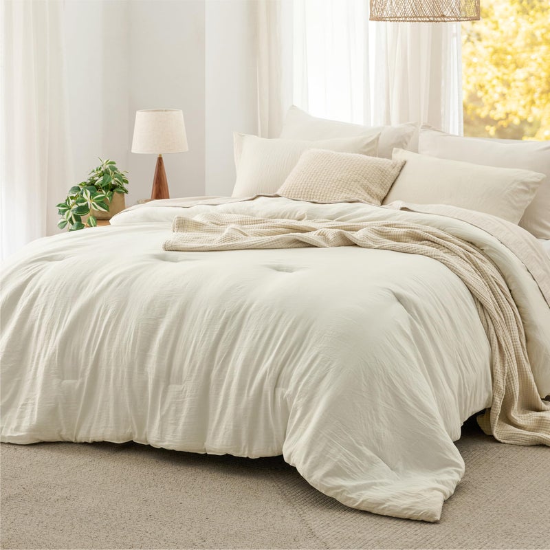 Bedsure King Size Comforter Set Ivory Soft Prewashed Bedding for All Seasons 3 Pieces GentleSoft Warm Down Alternative Bed Set 1 Lightweight Comforter 104x90 and 2 Pillowcases 20x36