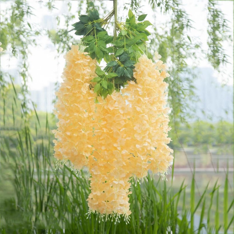 WEISPARK Fake Hanging Flowers - 12 Pieces 3.75 Feet/Piece Artificial Wisteria Vine Ratta Hanging Garland Silk Flowers for Home Party Wedding Decor (Champagne) - Image 1