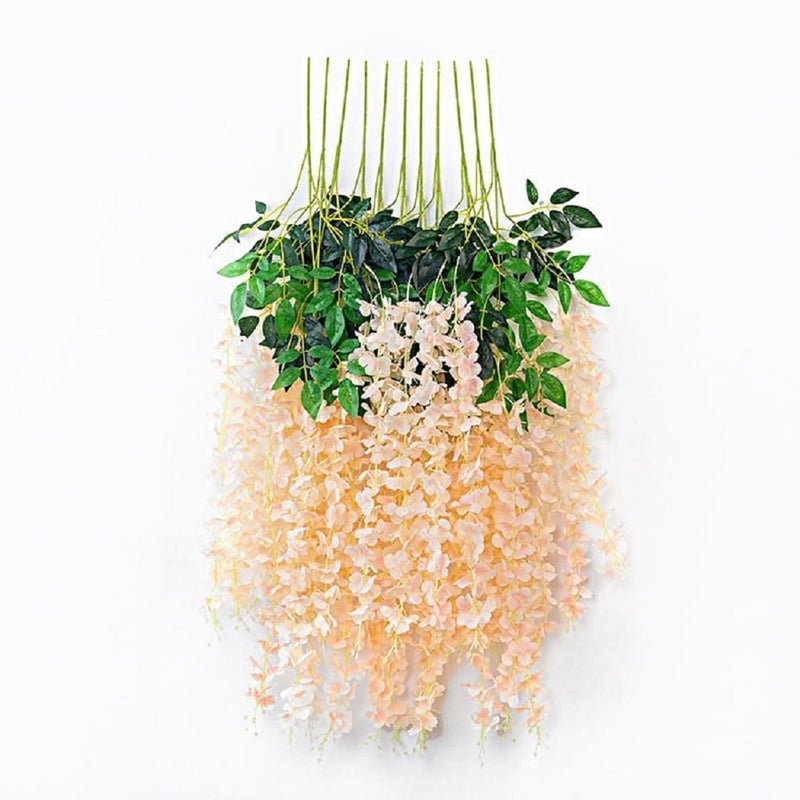 WEISPARK Fake Hanging Flowers - 12 Pieces 3.75 Feet/Piece Artificial Wisteria Vine Ratta Hanging Garland Silk Flowers for Home Party Wedding Decor (Champagne) - Image 4