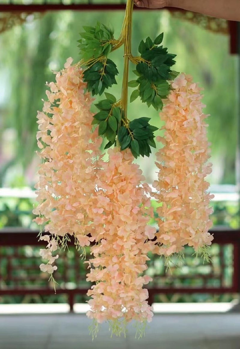 WEISPARK Fake Hanging Flowers - 12 Pieces 3.75 Feet/Piece Artificial Wisteria Vine Ratta Hanging Garland Silk Flowers for Home Party Wedding Decor (Champagne) - Image 5