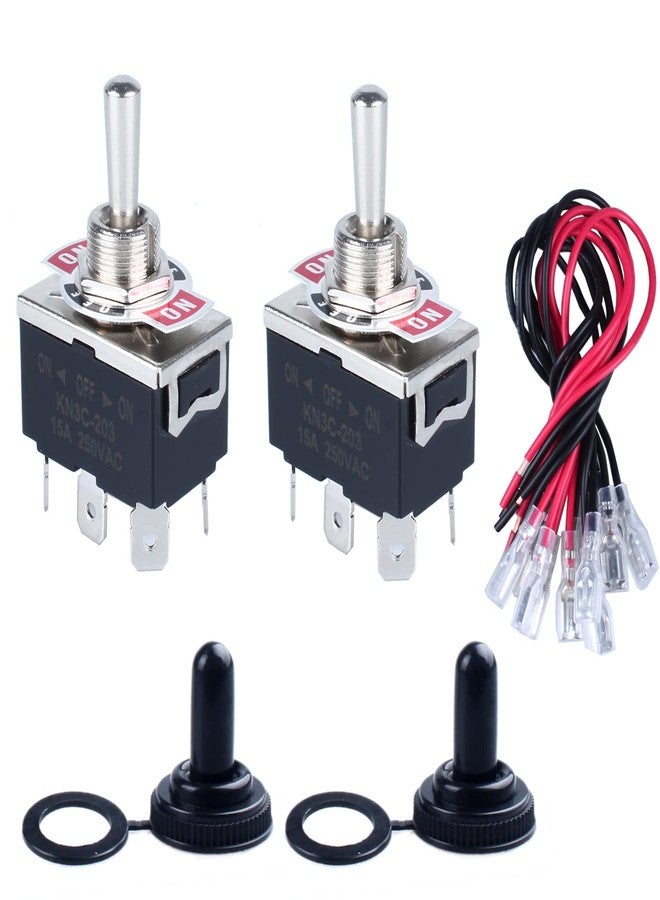 DMWD 2pcs Heavy Duty Rocker Toggle Switch 30A 12VDC 20A 120V DPDT 6 Pins 3 Positions ON-Off-ON Latching with Waterproof Boot Cap pre-Wired Cables for Auto Car Truck Boat Marine - Image 1
