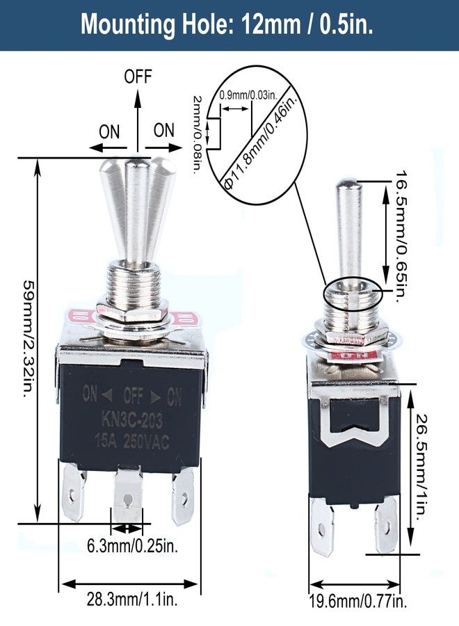 DMWD 2pcs Heavy Duty Rocker Toggle Switch 30A 12VDC 20A 120V DPDT 6 Pins 3 Positions ON-Off-ON Latching with Waterproof Boot Cap pre-Wired Cables for Auto Car Truck Boat Marine - Image 2
