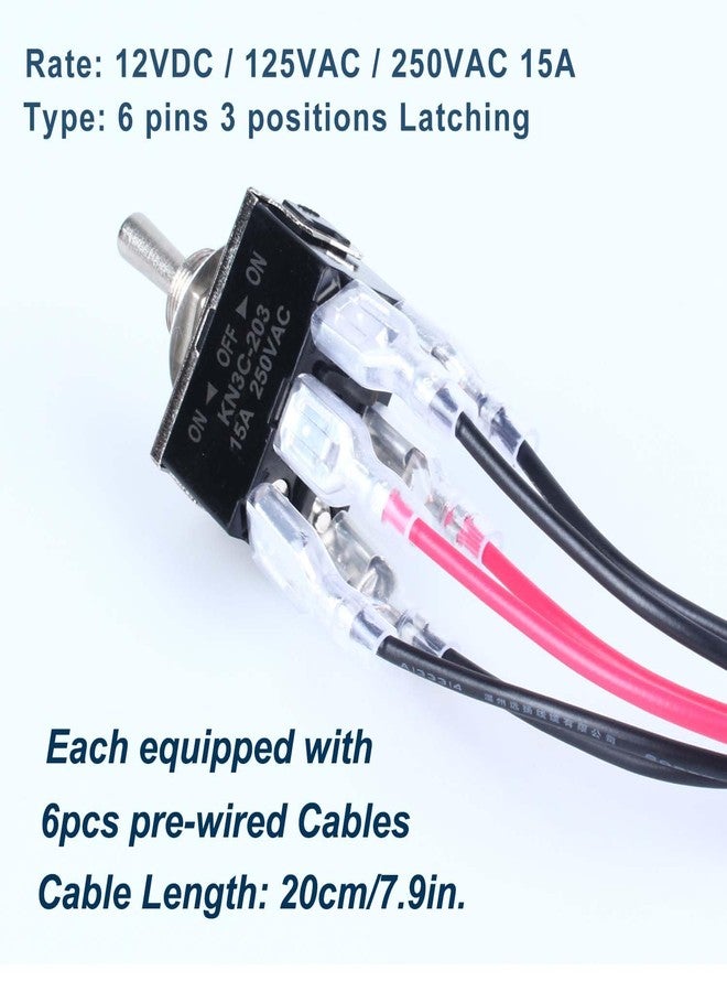 DMWD 2pcs Heavy Duty Rocker Toggle Switch 30A 12VDC 20A 120V DPDT 6 Pins 3 Positions ON-Off-ON Latching with Waterproof Boot Cap pre-Wired Cables for Auto Car Truck Boat Marine - Image 3