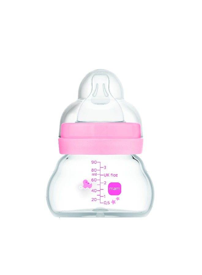 MAM Feel Good Glass Baby Bottle, 90 ml with Size 0 Slow-Flow Teat, Girl - Image 1