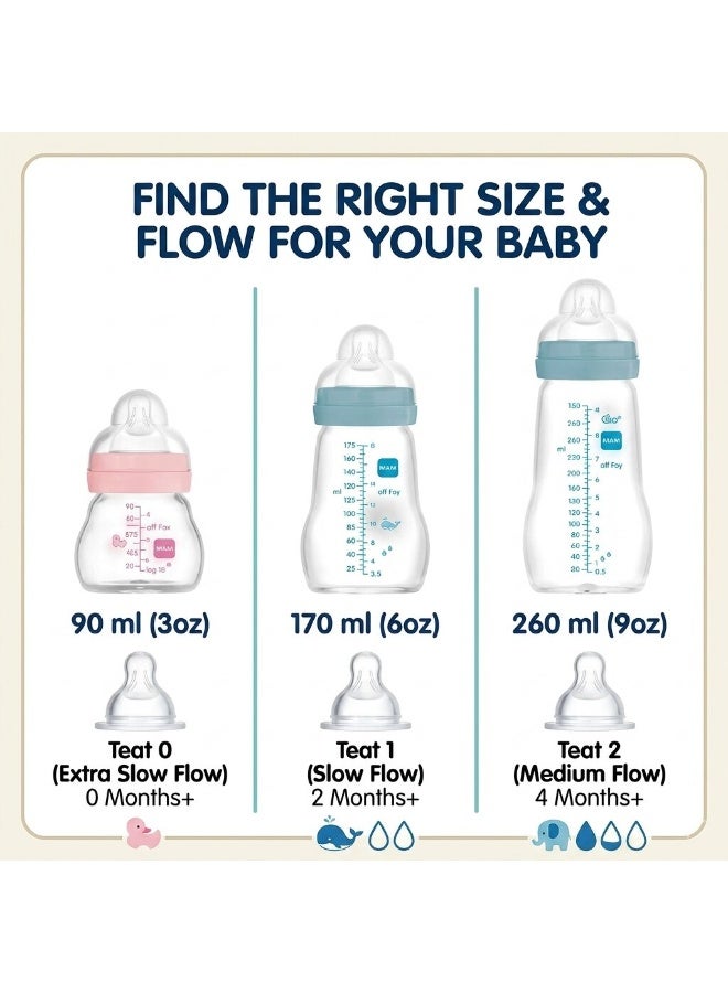 MAM Feel Good Glass Baby Bottle, 90 ml with Size 0 Slow-Flow Teat, Girl - Image 4