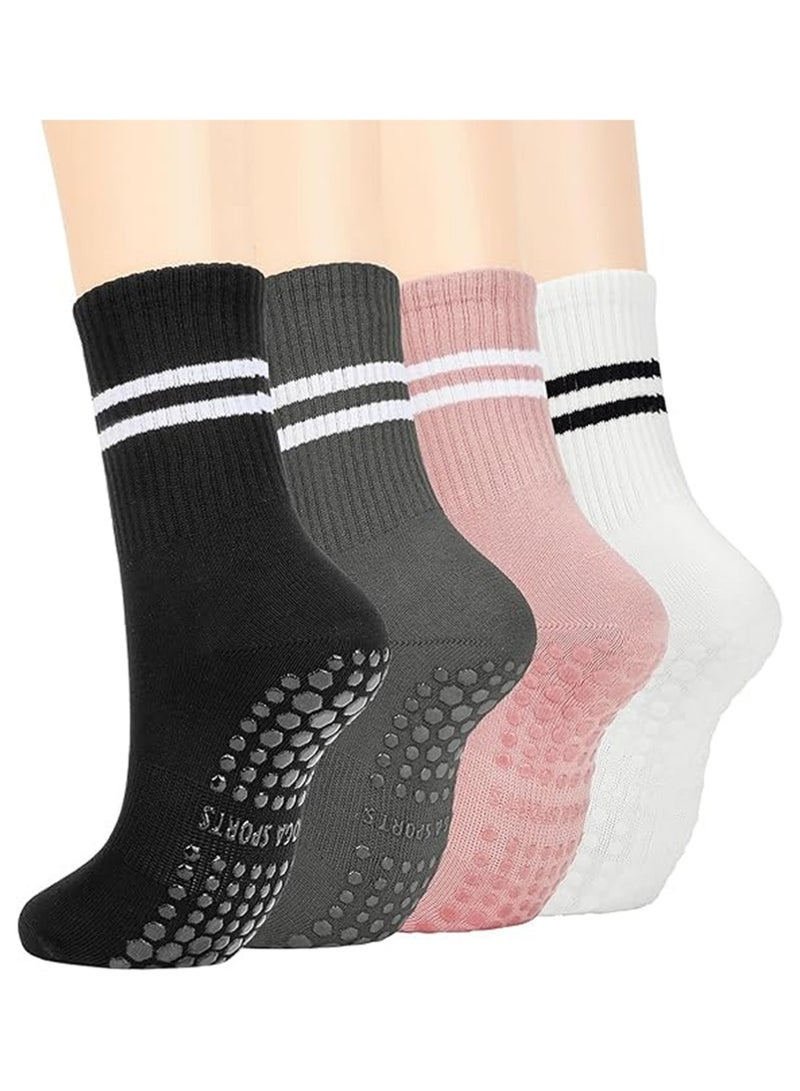 YOUGE 4 Pairs Yoga Socks For Women，Non Slip Socks Pilates Socks For Yoga,Pilates， Ballet, Dance, Workout, Hospital - Image 1