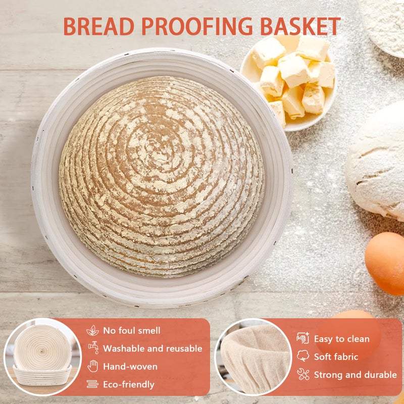 PeacePeo Sourdough Bread Baking Supplies, Sourdough Starter Kit for Bread Making Includes 10" Round & Oval Banneton Bread Proofing Basket with Liners Sourdough Kit for Making Baking Fermentation - Image 3