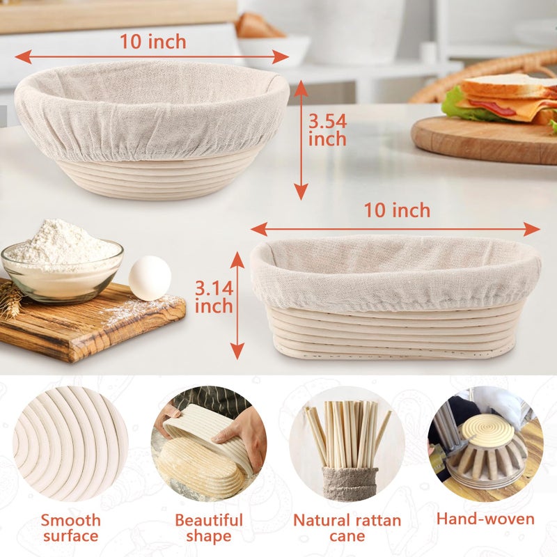 PeacePeo Sourdough Bread Baking Supplies, Sourdough Starter Kit for Bread Making Includes 10" Round & Oval Banneton Bread Proofing Basket with Liners Sourdough Kit for Making Baking Fermentation - Image 2