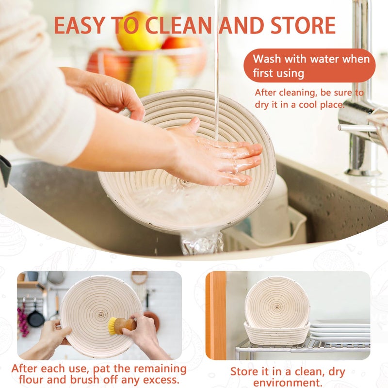 PeacePeo Sourdough Bread Baking Supplies, Sourdough Starter Kit for Bread Making Includes 10" Round & Oval Banneton Bread Proofing Basket with Liners Sourdough Kit for Making Baking Fermentation - Image 4