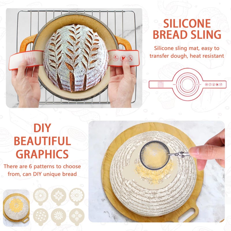 PeacePeo Sourdough Bread Baking Supplies, Sourdough Starter Kit for Bread Making Includes 10" Round & Oval Banneton Bread Proofing Basket with Liners Sourdough Kit for Making Baking Fermentation - Image 5