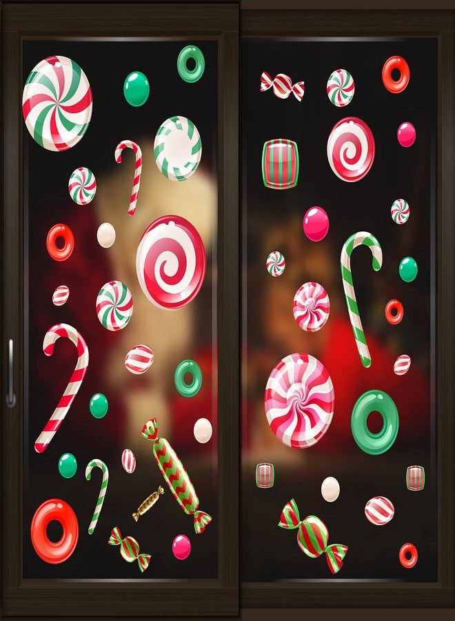 WALPLUS Christmas Window Clings Christmas Decorations Clearance Christmas Wall Sticker Double-Sided Reusable Peel and Stick Removable for Glass Living Room Xmas Peppermint Candy and Sweets 46 Pieces - Image 1
