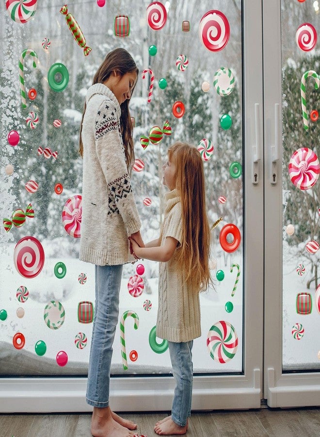 WALPLUS Christmas Window Clings Christmas Decorations Clearance Christmas Wall Sticker Double-Sided Reusable Peel and Stick Removable for Glass Living Room Xmas Peppermint Candy and Sweets 46 Pieces - Image 3