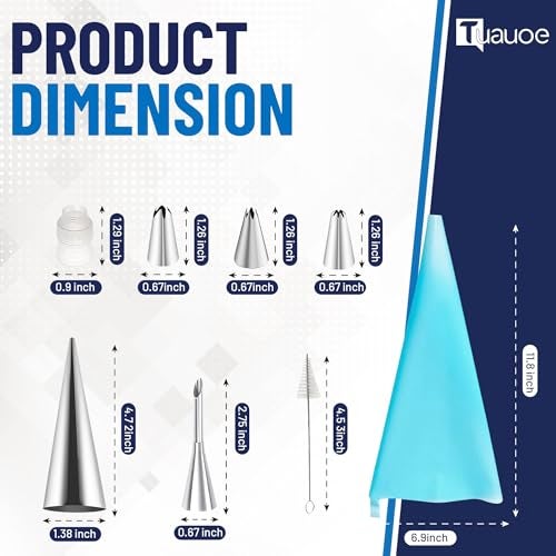 Tuauoe Cream Horn Molds for Baking 23pcs Horn Forms Set Nonstick Stainless Steel 15pcs Cone Shaped with Cleaning Brush Piping Tip Piping Bag for ice Cream Cones Puff Pastry Baking Cones - Image 3