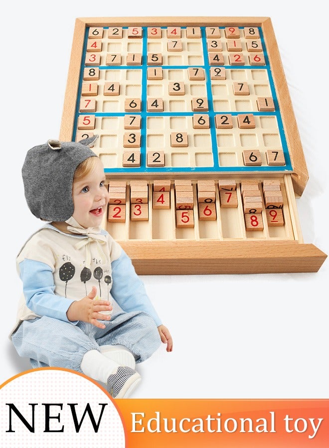 Wooden Sudoku Nine Palace Grid Game Chess Sudoku Puzzles Board Game Toy Math Board Game with Number Educational Sudoku Puzzles Game Wooden Desktop Game Train Logical Thinking Ability  - Image 1
