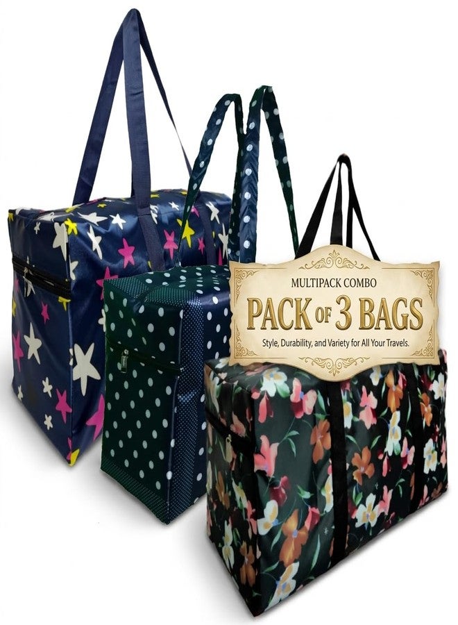 RAJ53 Travel Duffel Bag Combo | Expandable Travel Bag for Women |Foldable Vanity Traveling/Shopping Bag | Lightweight & Waterproof Carry Luggage Bag | Pack of 3 - Image 4