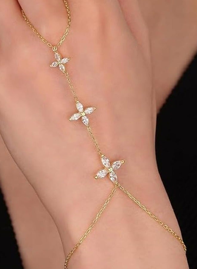 Boho Wrist Layered Finger Bracelet Ring Hand Chain Crystal Ring Bracelet Non Tarnish Harness - Image 1