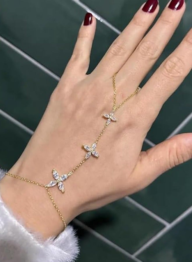 Boho Wrist Layered Finger Bracelet Ring Hand Chain Crystal Ring Bracelet Non Tarnish Harness - Image 3
