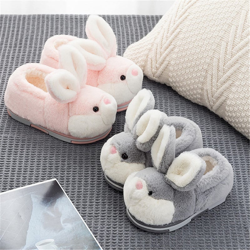 YILANLAN Women's Cute Bunny Animals Slippers Interesting Comfortable Furry Slippers Soft Plush Winter season Keep warm Home Slippers (6.5/7.5, Grey shoes, numeric_6_point_5) - Image 4