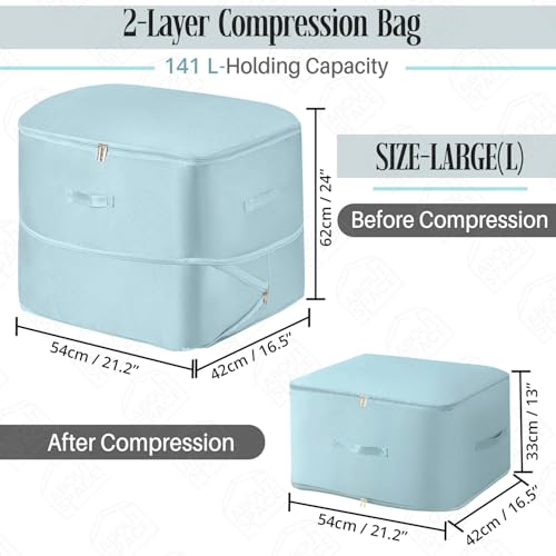 ABOUT SPACE High-Density Nylon Fabric Ultra Space Saving Self Compression Organizer - 141 L Vacuum Storage Bags - Packing Vaccine Bags for Clothes Airtight (Blue - Large - L 54 x B 42 x H 62 cm) - Image 2