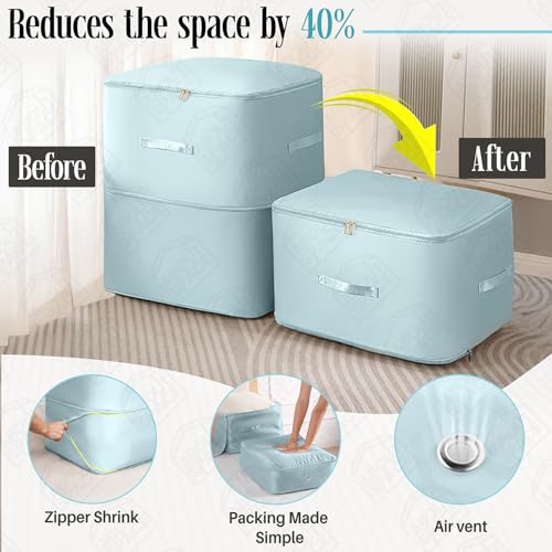 ABOUT SPACE High-Density Nylon Fabric Ultra Space Saving Self Compression Organizer - 141 L Vacuum Storage Bags - Packing Vaccine Bags for Clothes Airtight (Blue - Large - L 54 x B 42 x H 62 cm) - Image 4