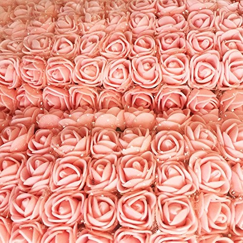 Artfen Mini Fake Rose Flower Heads 144pcs Mini Artificial Roses DIY Wedding Flowers Accessories Make Bridal Hair Clips Headbands Dress (Bottom add Gauze) Champagne-Pink - Image 2