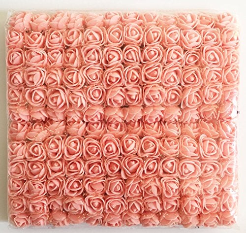 Artfen Mini Fake Rose Flower Heads 144pcs Mini Artificial Roses DIY Wedding Flowers Accessories Make Bridal Hair Clips Headbands Dress (Bottom add Gauze) Champagne-Pink - Image 1
