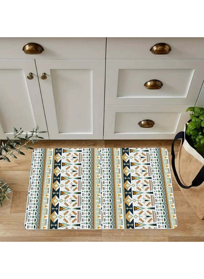 Polyester Layered Geometric Stripe Area Rug, Off-White Multi-Color, Indoor Outdoor Mat - Image 2