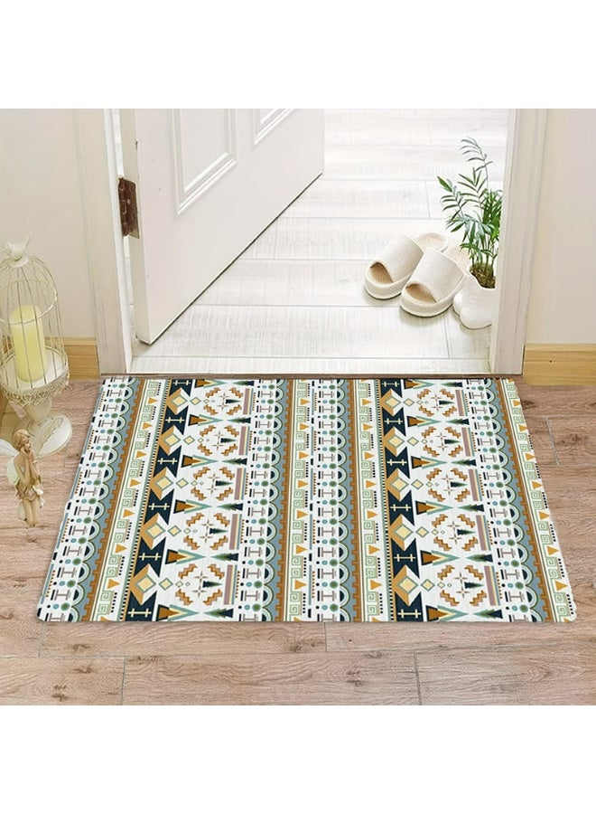 Polyester Layered Geometric Stripe Area Rug, Off-White Multi-Color, Indoor Outdoor Mat - Image 5