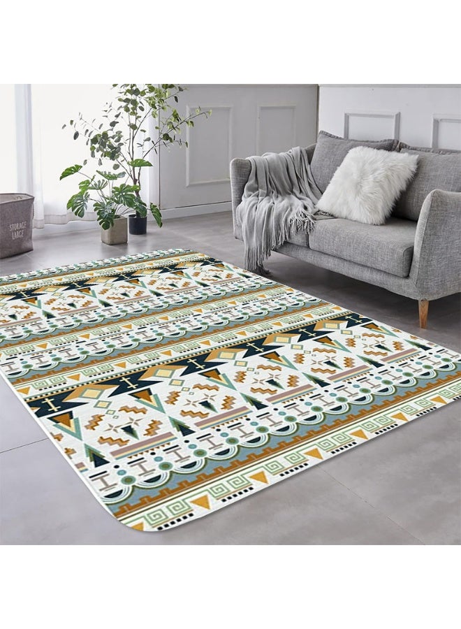 Polyester Layered Geometric Stripe Area Rug, Off-White Multi-Color, Indoor Outdoor Mat - Image 3