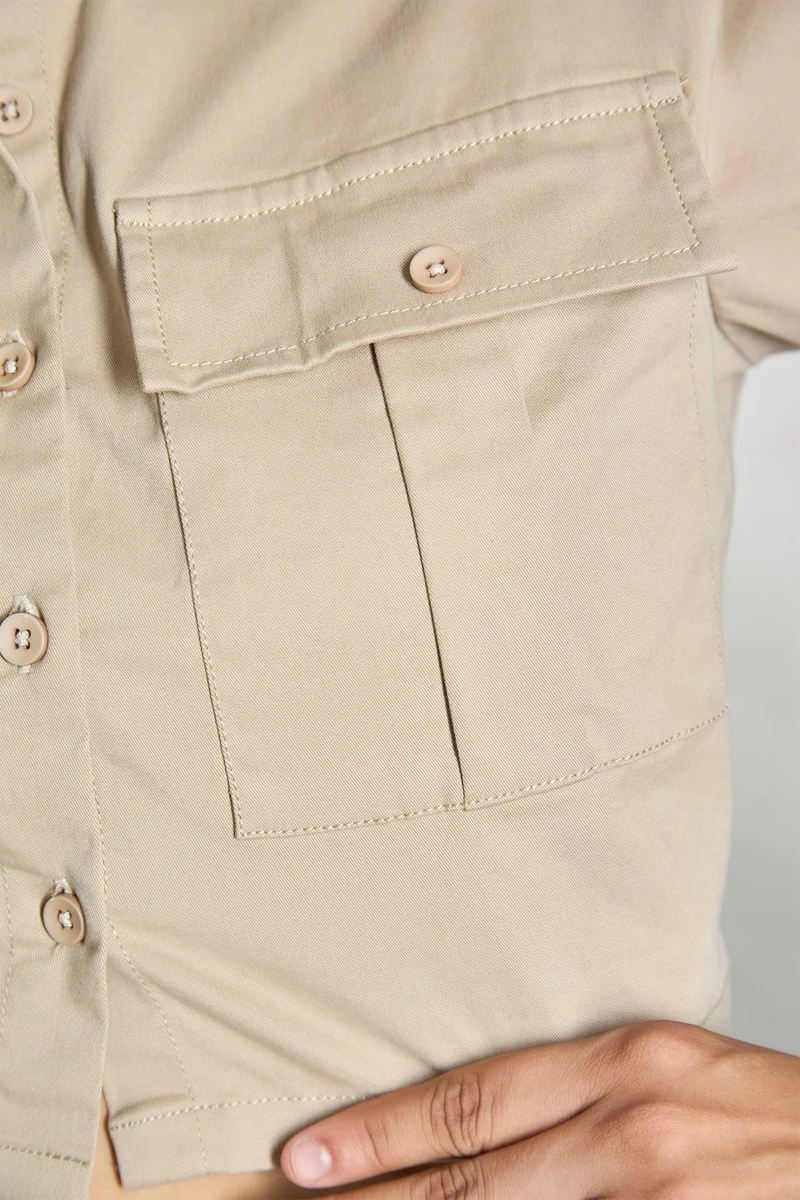 فيرجيو Cotton Stretch Daywear Buckle Up Crop Shirts for Women