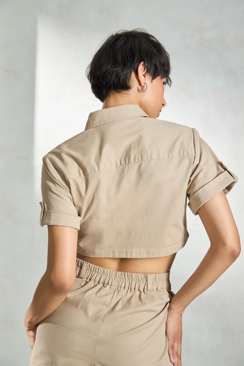 فيرجيو Cotton Stretch Daywear Buckle Up Crop Shirts for Women