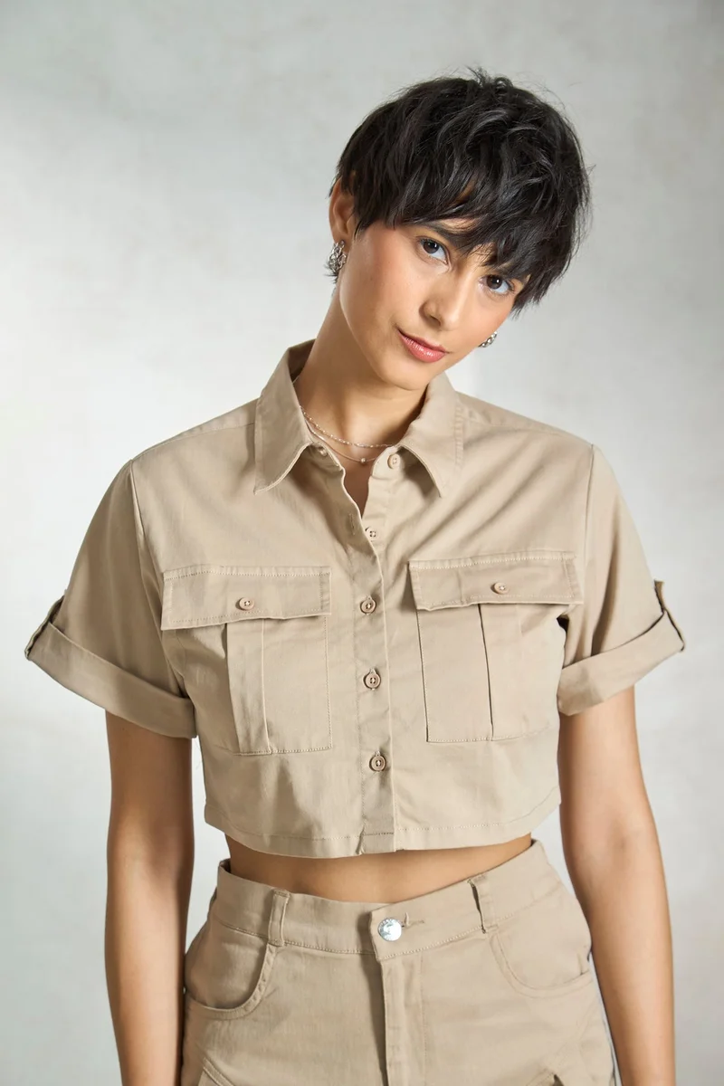 Virgio Cotton Stretch Daywear Buckle Up Crop Shirts for Women