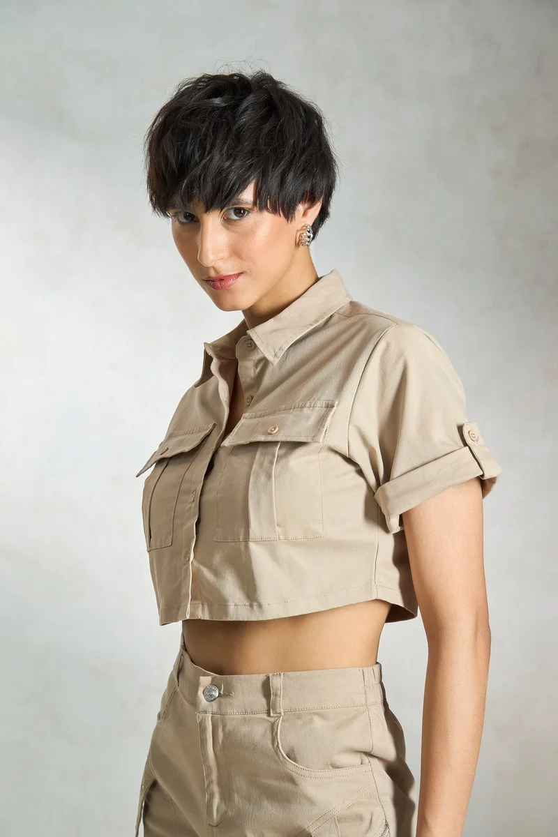 Virgio  Cotton Stretch Daywear Buckle Up Crop Shirts for Women for Women | Best Price UAE