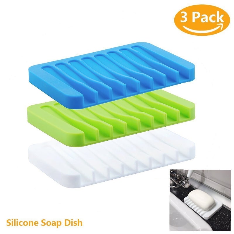 Baskety Self Draining Silicone Drying Mat Soap Dish Holder Tray Assorted Colour 1 2 3 Pieces - Image 3