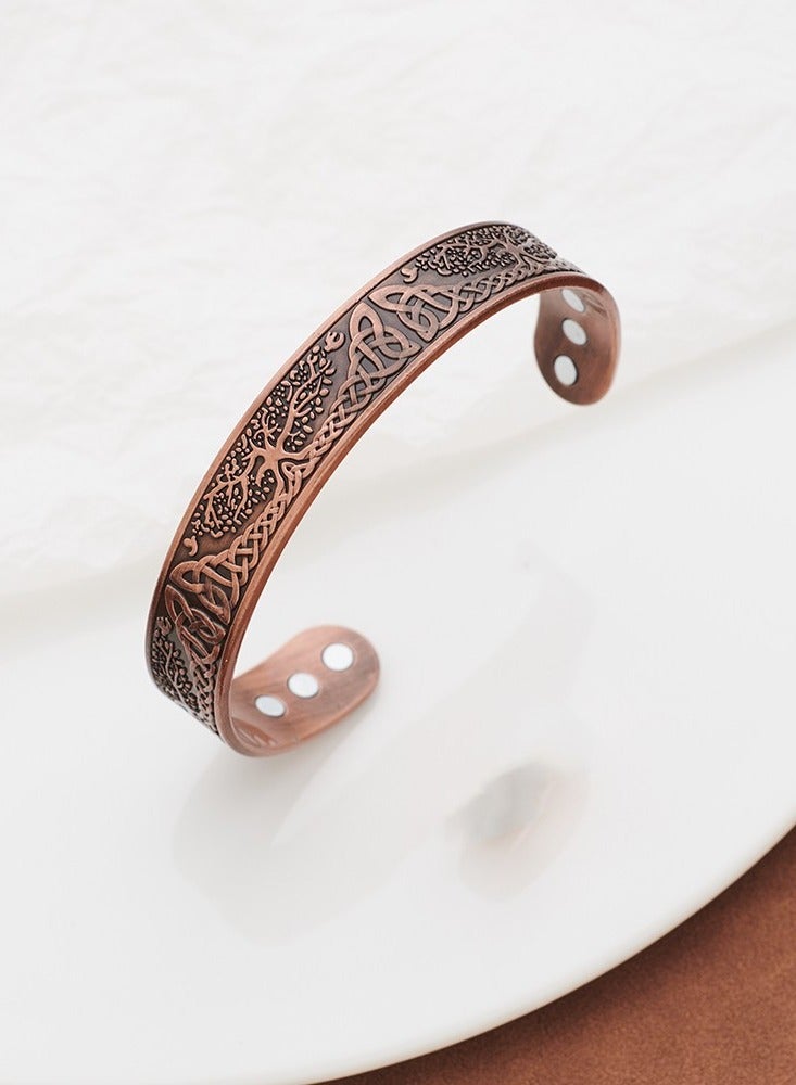 سوار نحاسي بلون برونزي - تصميم هندسي، هدية مجوهرات للجنسين، للنساء والرجال (إكسسوار معدني مصنوع يدويًا)