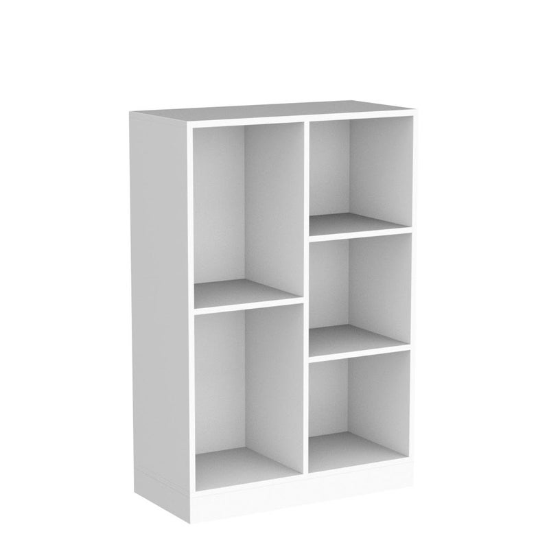 IOTXY Open Shelf Low Bookcase - Wooden 3-Tier Floor Standing Display Cabinet Organizer with Base, 5 Cubes Short Horizontal Bookshelf in Warm White - Image 4