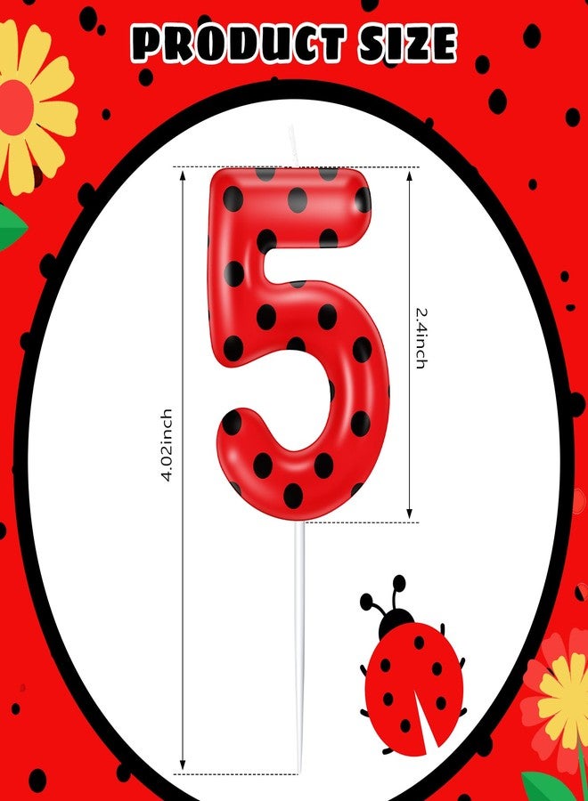 MTLEE Ladybug Candle Birthday Party Decorations Lady Bug Cake Cupcake Toppers Black Red Polka Ladybird Dots Theme Candles for Birthday Party Celebration(5) - Image 2