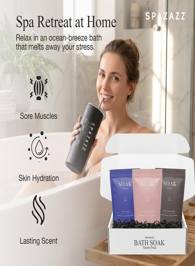 Spazazz Soak Bag Gift Set - 7oz Exotic Mahogany Rush, Silky Chamomile Ripple & Sea Blu Release Aromatherapy Bath Soak with Bath Salt Scoop, Tumbler, Straw & Mini Beach Ball - Image 5