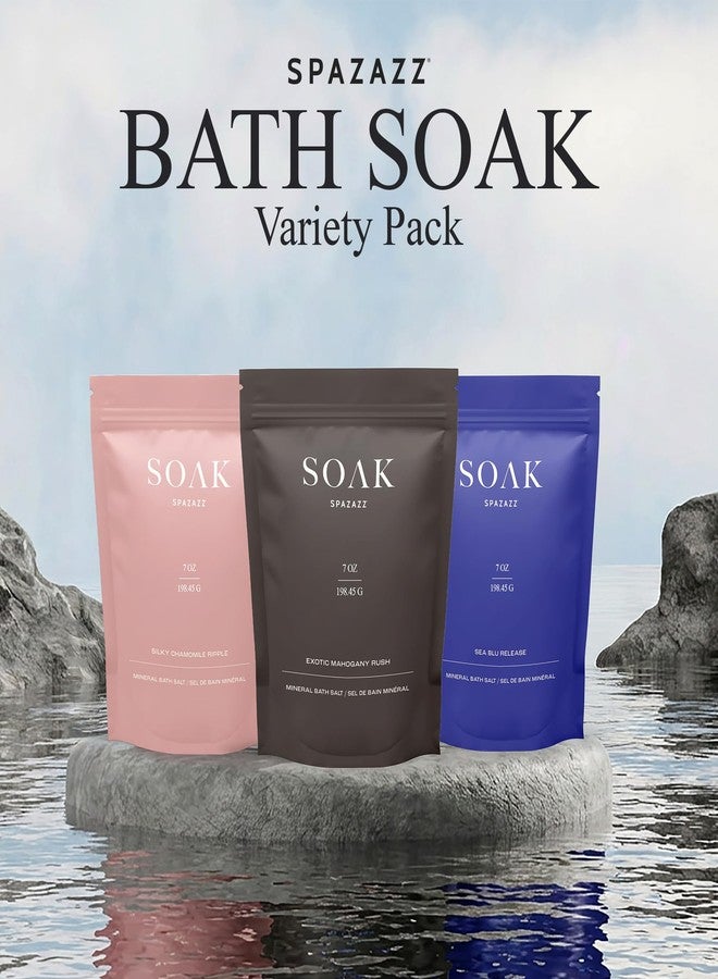 Spazazz Soak Bag Gift Set - 7oz Exotic Mahogany Rush, Silky Chamomile Ripple & Sea Blu Release Aromatherapy Bath Soak with Bath Salt Scoop, Tumbler, Straw & Mini Beach Ball - Image 3