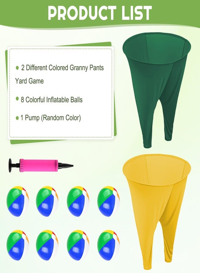 ROMANKAS Granny Pants Outdoor Game Green Granny Pant Yard Game with 8 Bouncy Balls and 1 Air Pump (Random Colors) 2 Pack Grandma Pant Games Gold Adult Granny Pants Games for Backyard Party - Image 2