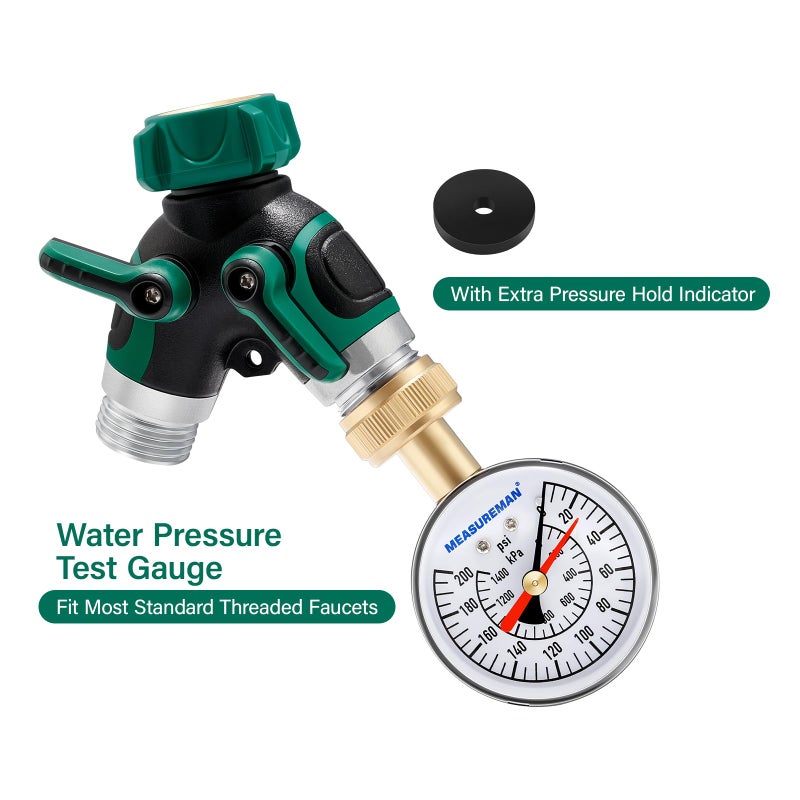 MEASUREMAN 2-1/2" Water Pressure Test Gauge - 0-200psi/kpa, 3/4" Female Garden Hose Thread, Memory Red Pointer, Garden Hose Pressure Tester - Image 4