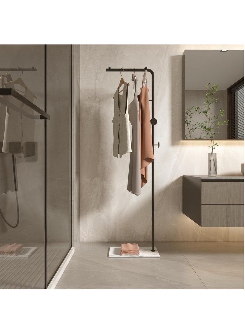 Space Saving Metal Coat Rack Household Floor Hanger Bedside Storage Clothes Durable Slate Base Stylish Practical for Bedroom Living Room Office Dining Easy to Clean Modern Design (Black-White) - Image 1