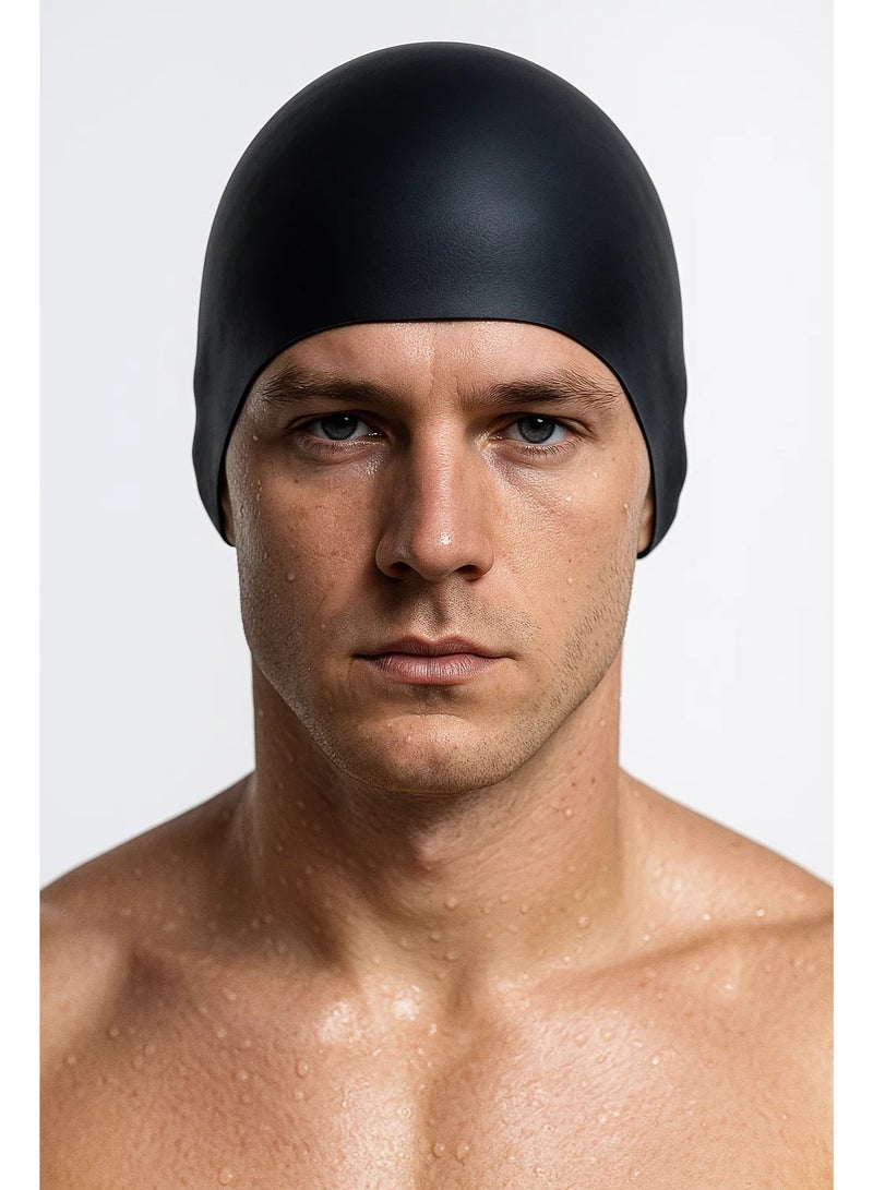 HASTE Silicone Swimming Cap – Unisex Waterproof & Stretchable Swim Hat – Comfortable Fit for Men & Women – Black  - Image 2