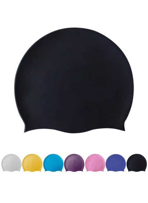 Silicone Swimming Cap for Men & Women - Waterproof, Anti-Slip, Stretchable Swim Hat - Black Unisex