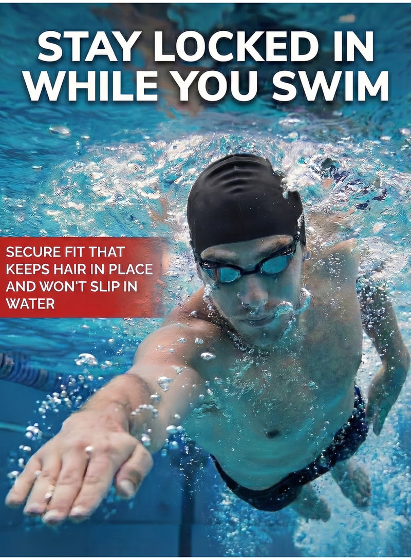 HASTE Silicone Swimming Cap for Men & Women - Waterproof, Anti-Slip, Stretchable Swim Hat - Black Unisex - Image 3
