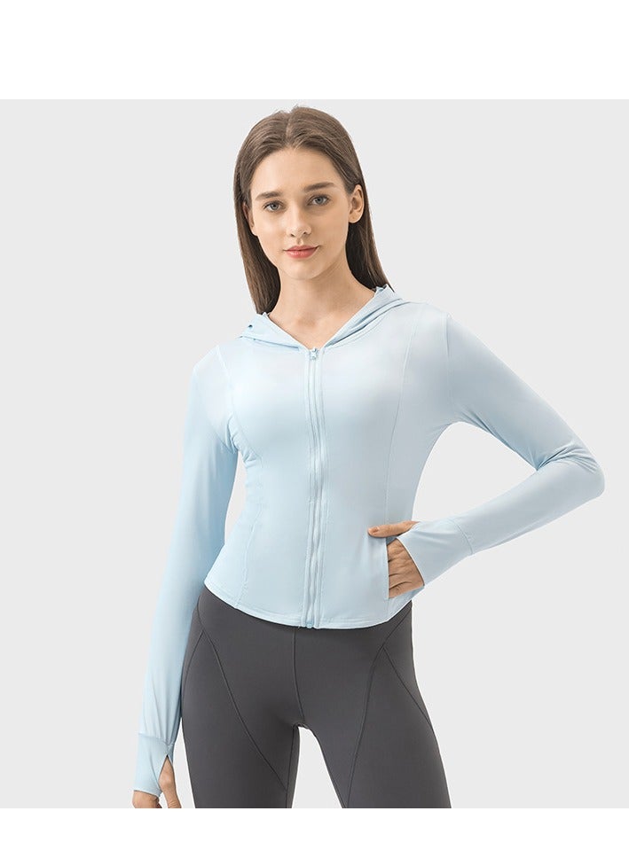 Brilliant Hooded Original Yarn Sun Protection Clothing Cream Sweet Girl Style Short Slim Jacket  Water White Blue L Size - Image 4