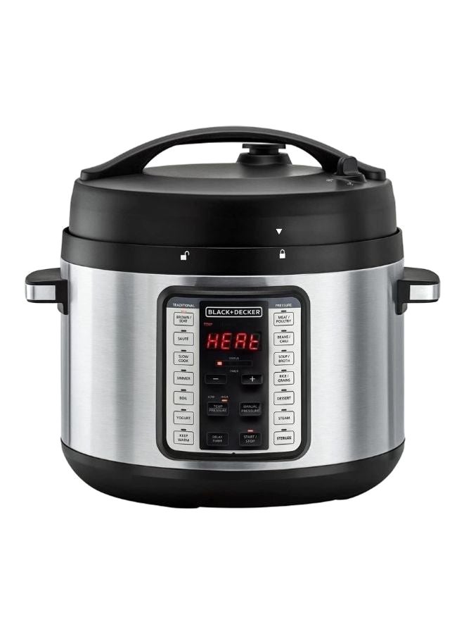 BLACK+DECKER Smart Steam Pot, 9-in-1 Electric Pressure Cooker, 14 Smart Programs, Digital LED Display, Non-Stick, Keep Warm, Dual Purpose Steam Release, 10 L 1350 W PCP1010-B5 Silver/Black - Image 1