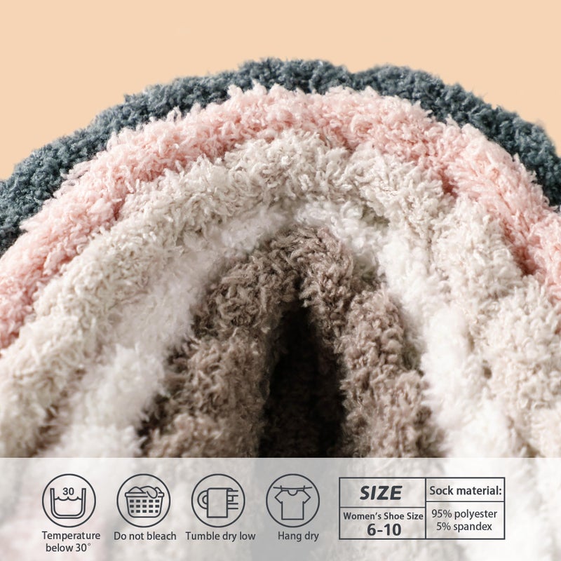 Premillow 5 Pairs Fuzzy Socks for Women, Winter Fluffy Socks Womens, Soft Cozy Warm Slipper Sock Home Sleeping Sock - Image 4