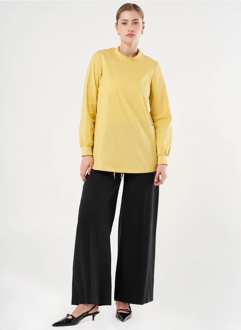 Kayra Drawstring Hem Cotton Tunic in Yellow